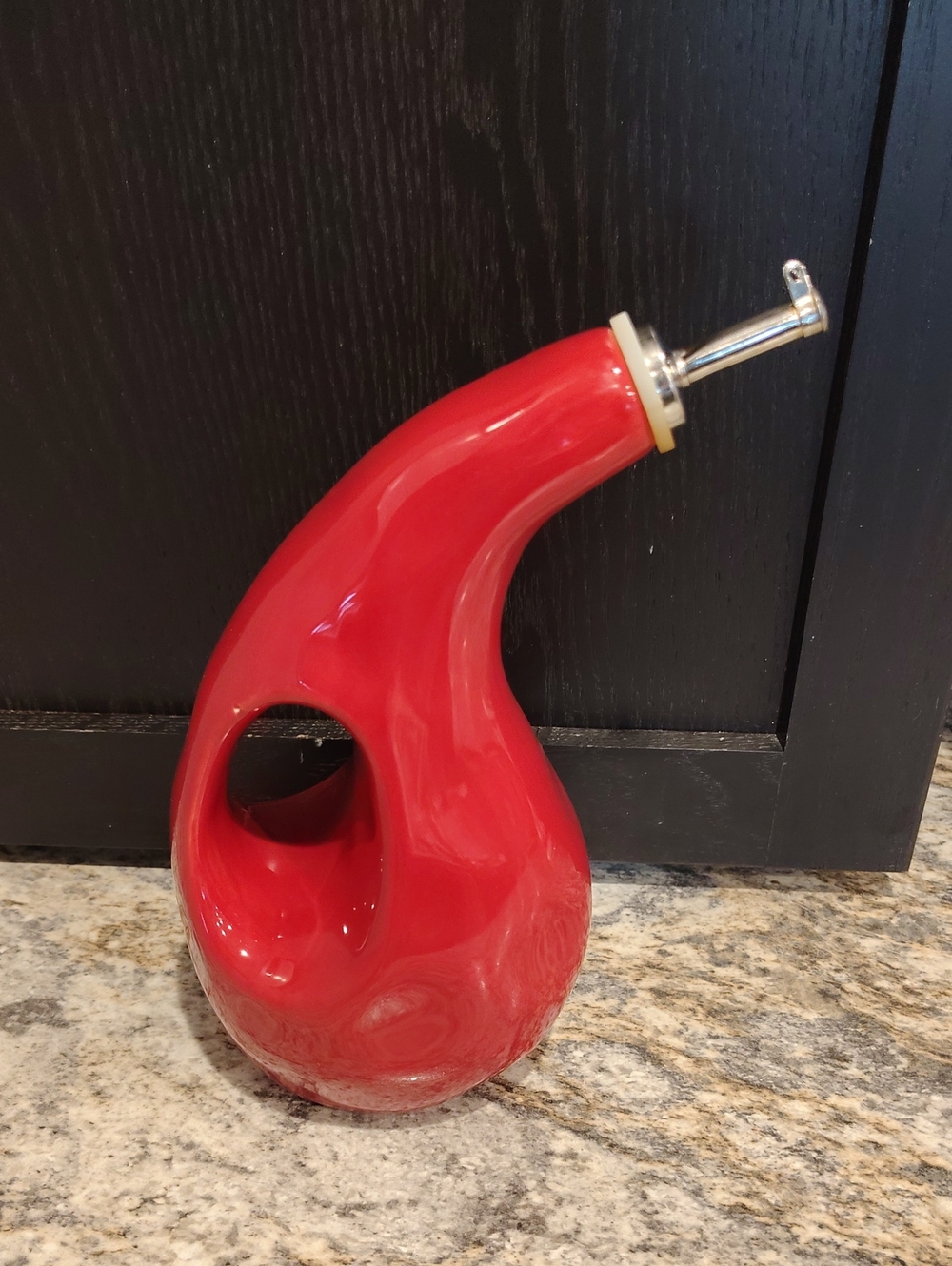 Rachael Ray Red Ceramic Oil Pourer with Ergonomic Handle Hole